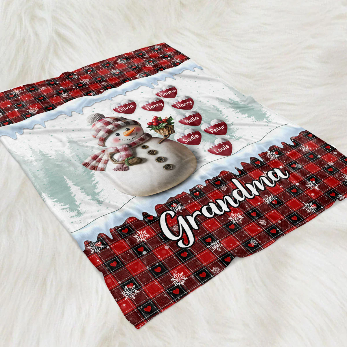 Snowman Grandma - Personalized Custom Fleece Blanket - Image 5