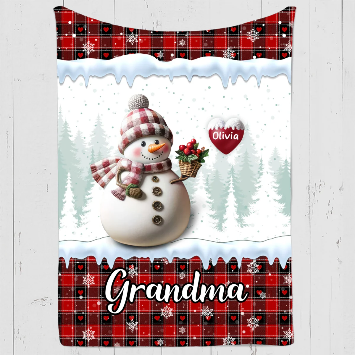 Snowman Grandma - Personalized Custom Fleece Blanket - Image 6