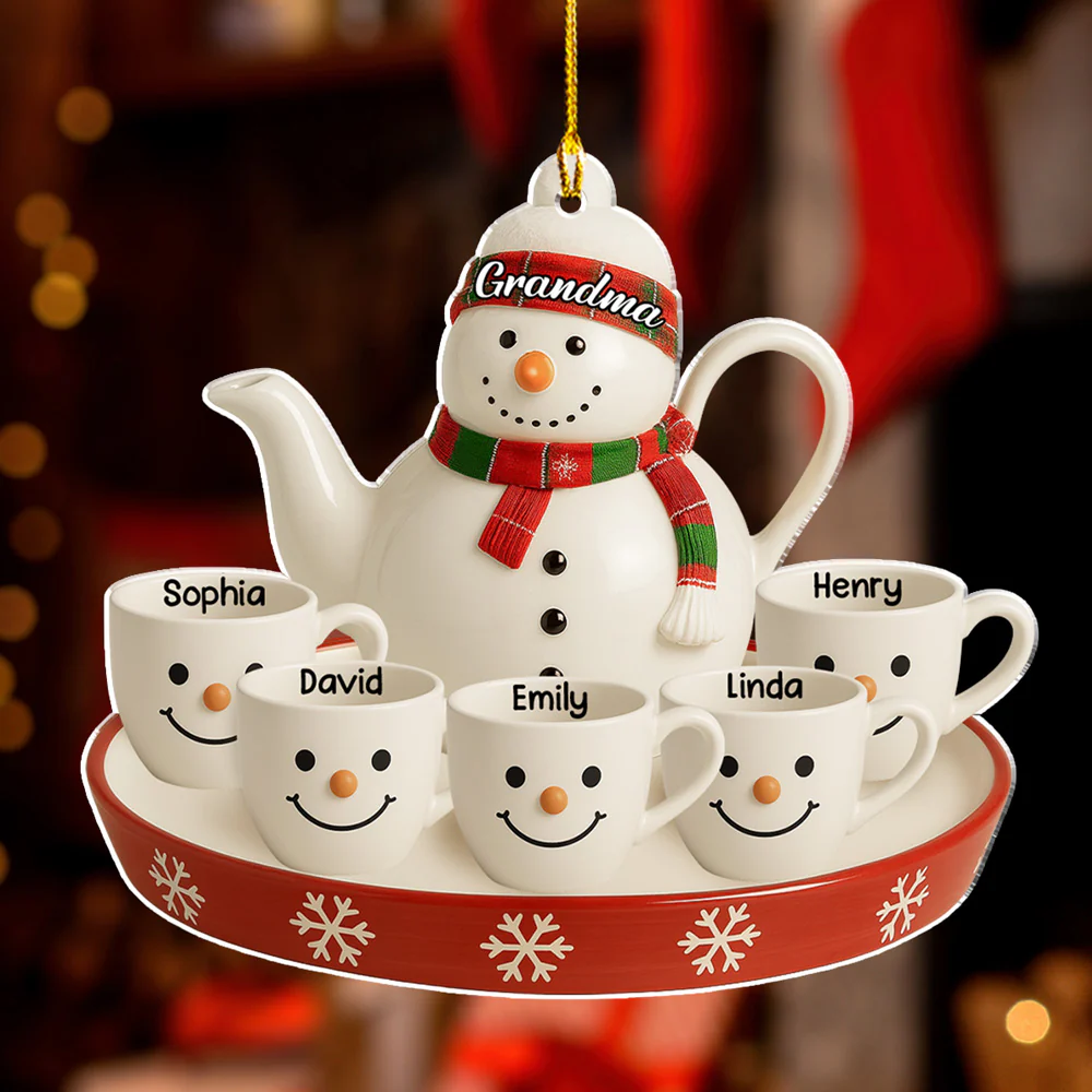 Snowman Smile Tea Set - Personalized Custom Acrylic Ornament - Image 2