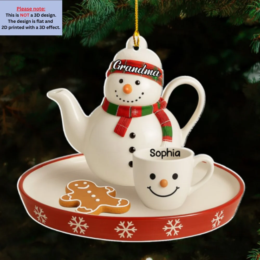 Snowman Smile Tea Set - Personalized Custom Acrylic Ornament - Image 7