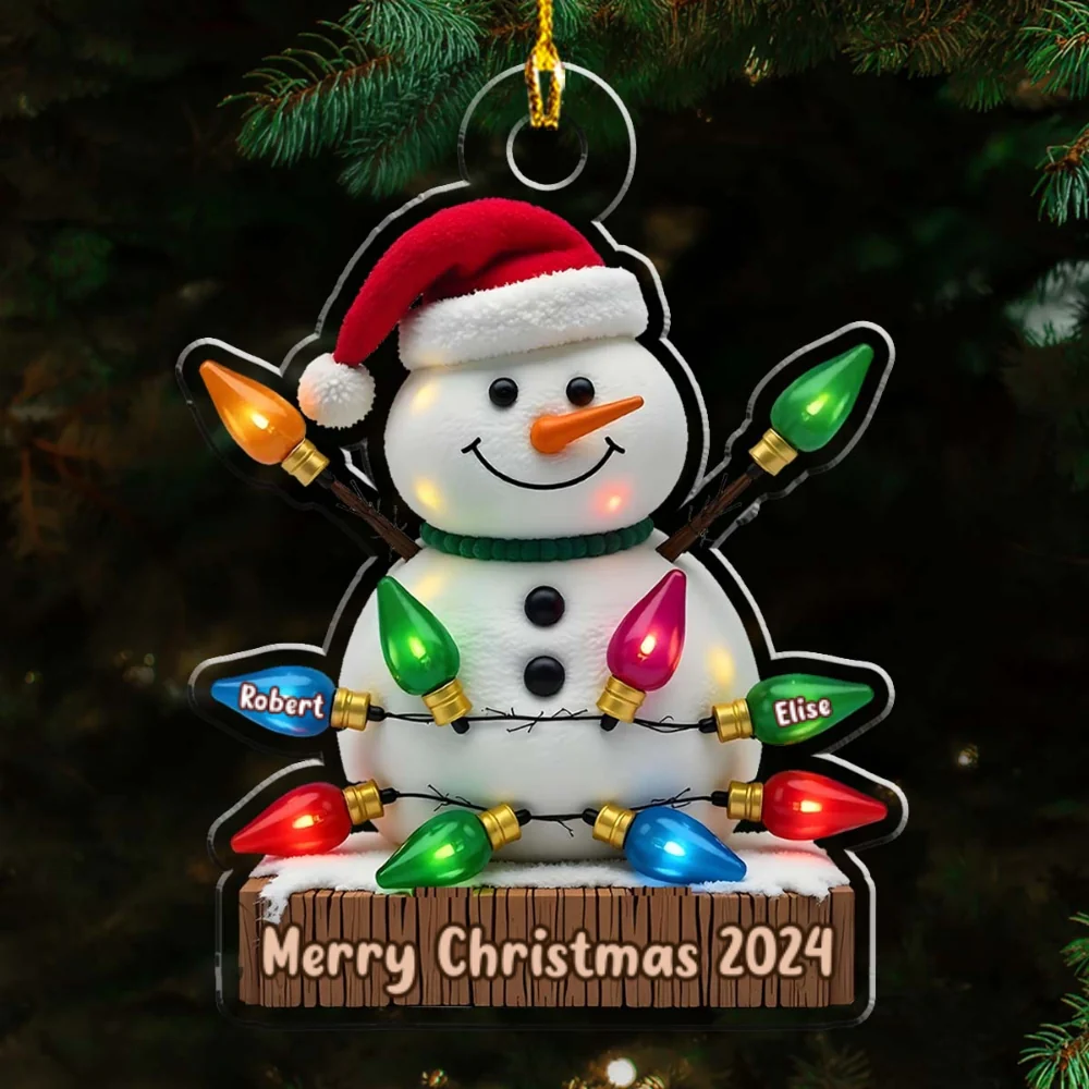 Snowman With Lights - Personalized Custom Acrylic Ornament - Image 5