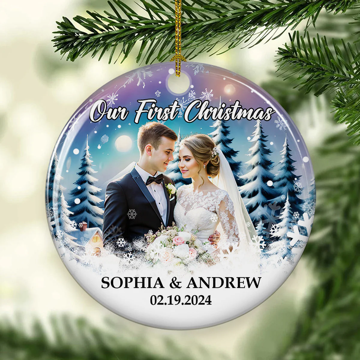 Snowy Love First Christmas - Personalized Custom Ceramic Ornament - Image 2