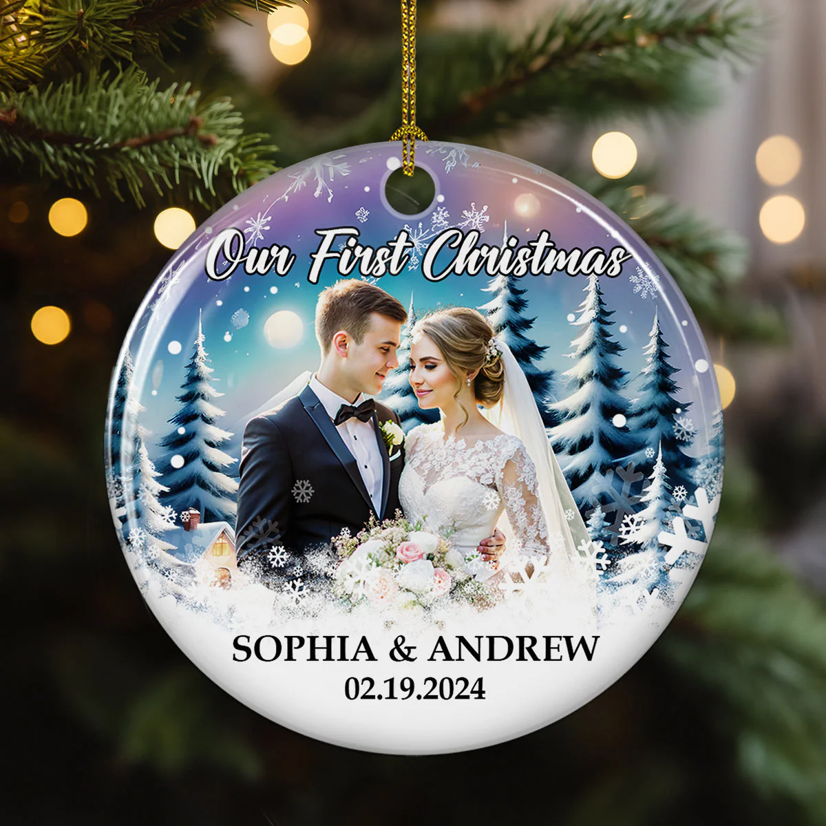 Snowy Love First Christmas - Personalized Custom Ceramic Ornament - Image 4