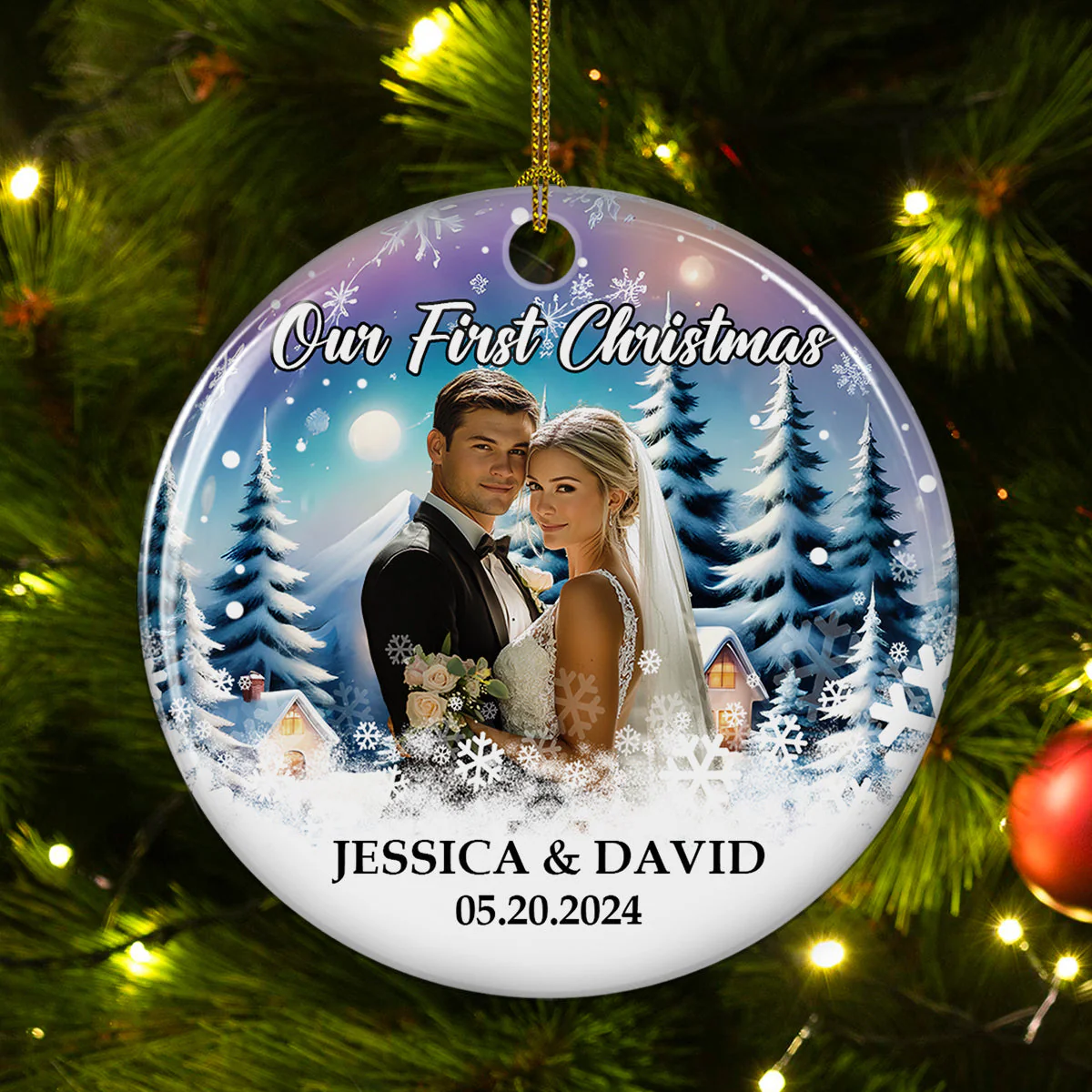 Snowy Love First Christmas - Personalized Custom Ceramic Ornament - Image 5