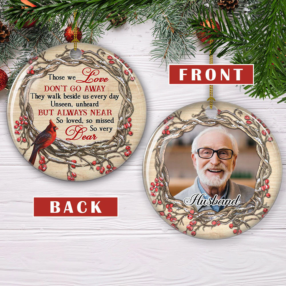 So Loved, So Missed - Personalized Custom Photo Circle Ceramic Ornament - Image 2
