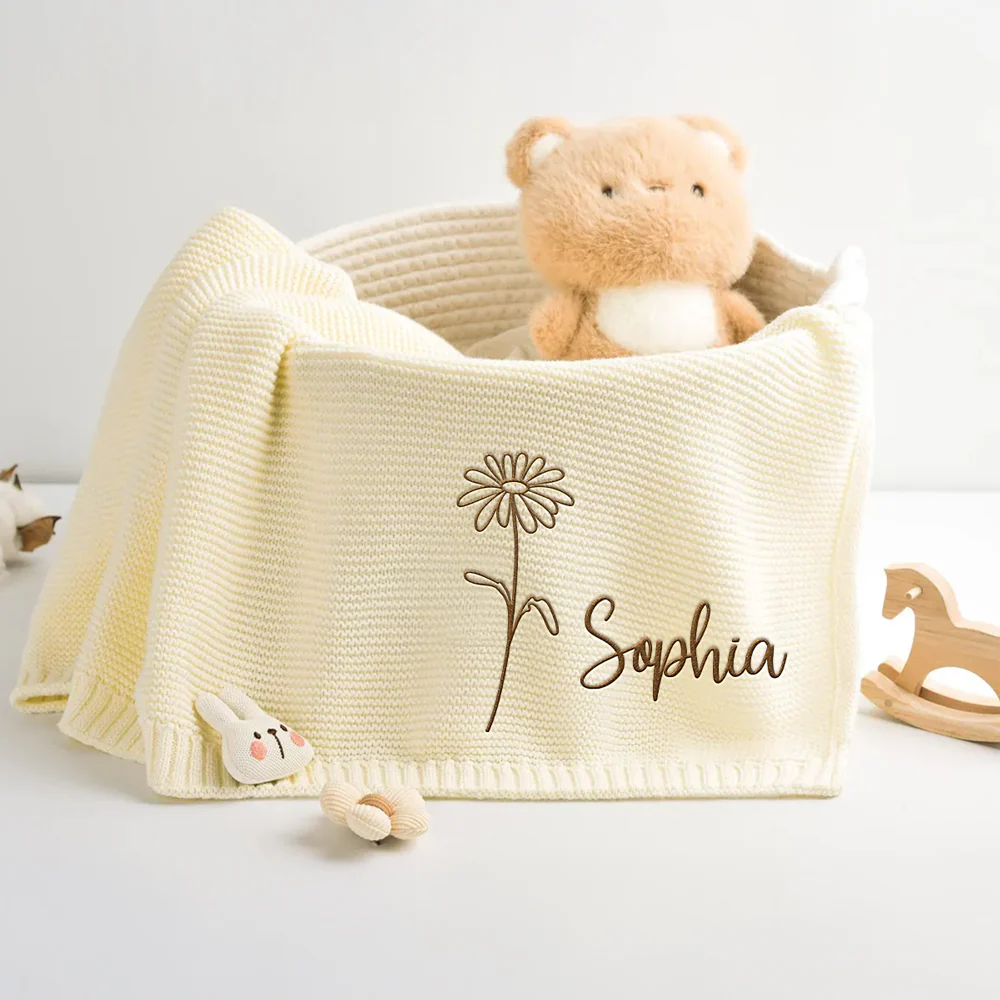 Soft Leaf - Personalized Custom Embroidered Knitted Baby Blanket - Image 4
