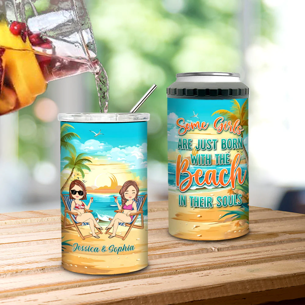 Some Girl Are Just Born With The Beach In Their Souls - Personalized Custom Can Cooler Tumbler - Image 2