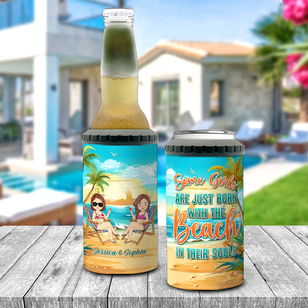 Some Girl Are Just Born With The Beach In Their Souls - Personalized Custom Can Cooler Tumbler - Image 3