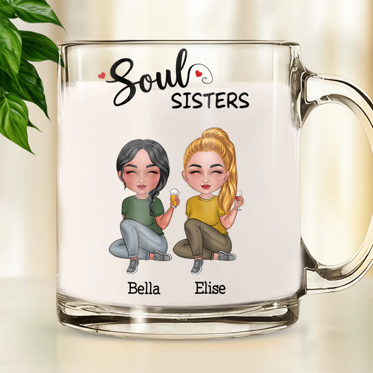 Soul Sisters - Personalized Custom Glass Mug - Image 2