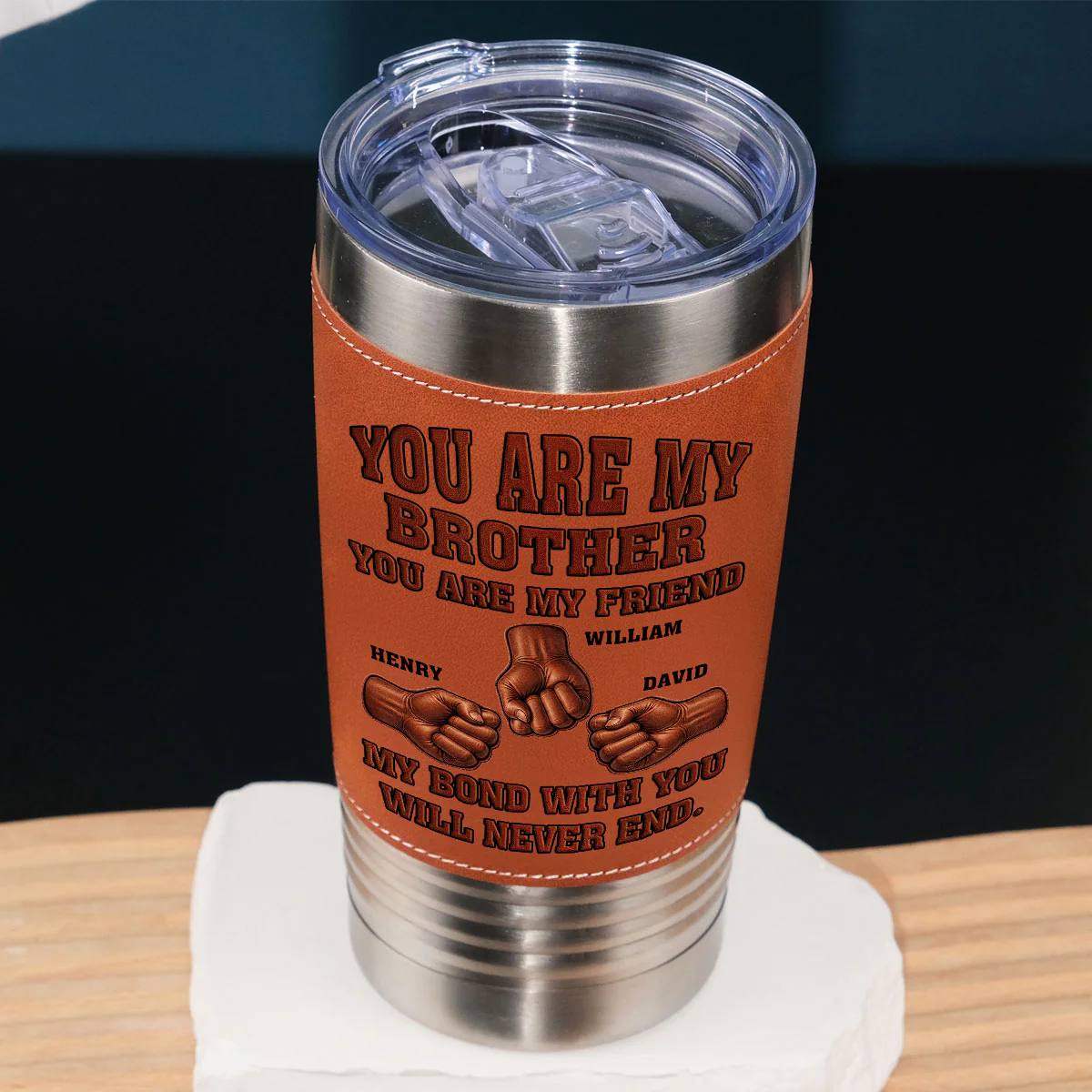 Soulmate Best Friend - Personalized Custom Leather Tumbler - Image 2