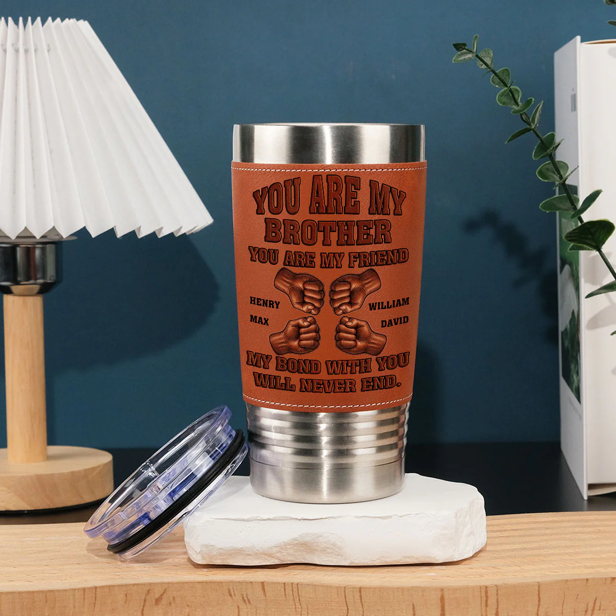 Soulmate Best Friend - Personalized Custom Leather Tumbler - Image 3