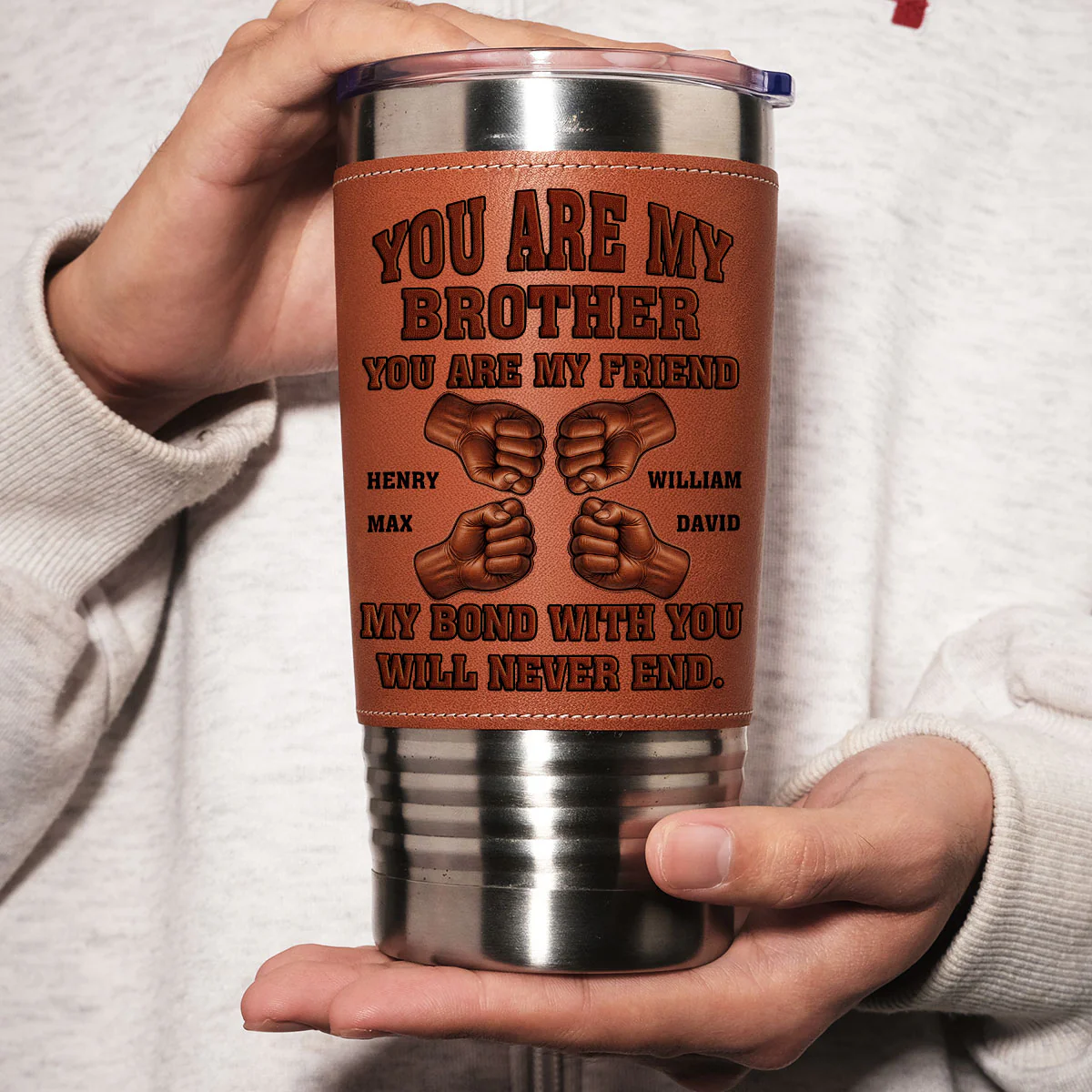 Soulmate Best Friend - Personalized Custom Leather Tumbler - Image 4