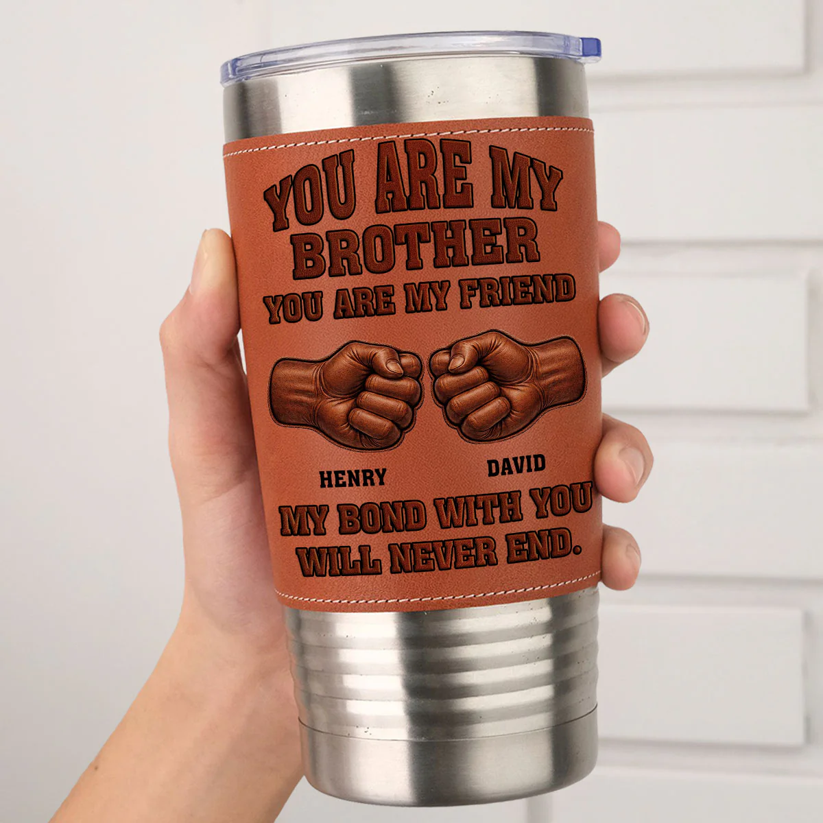 Soulmate Best Friend - Personalized Custom Leather Tumbler - Image 5