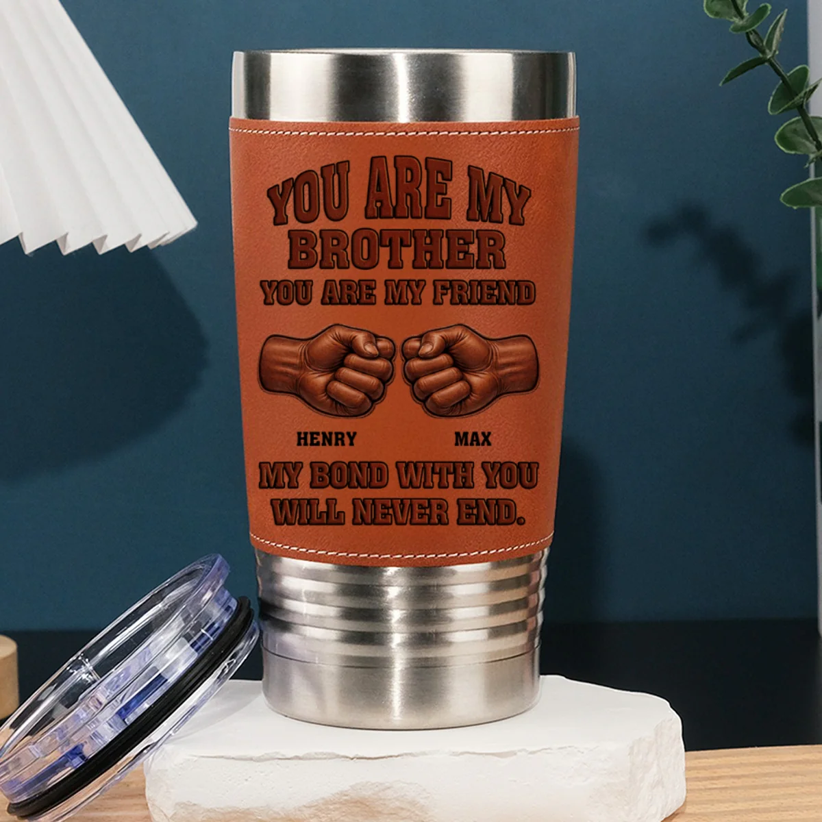 Soulmate Best Friend - Personalized Custom Leather Tumbler - Image 7