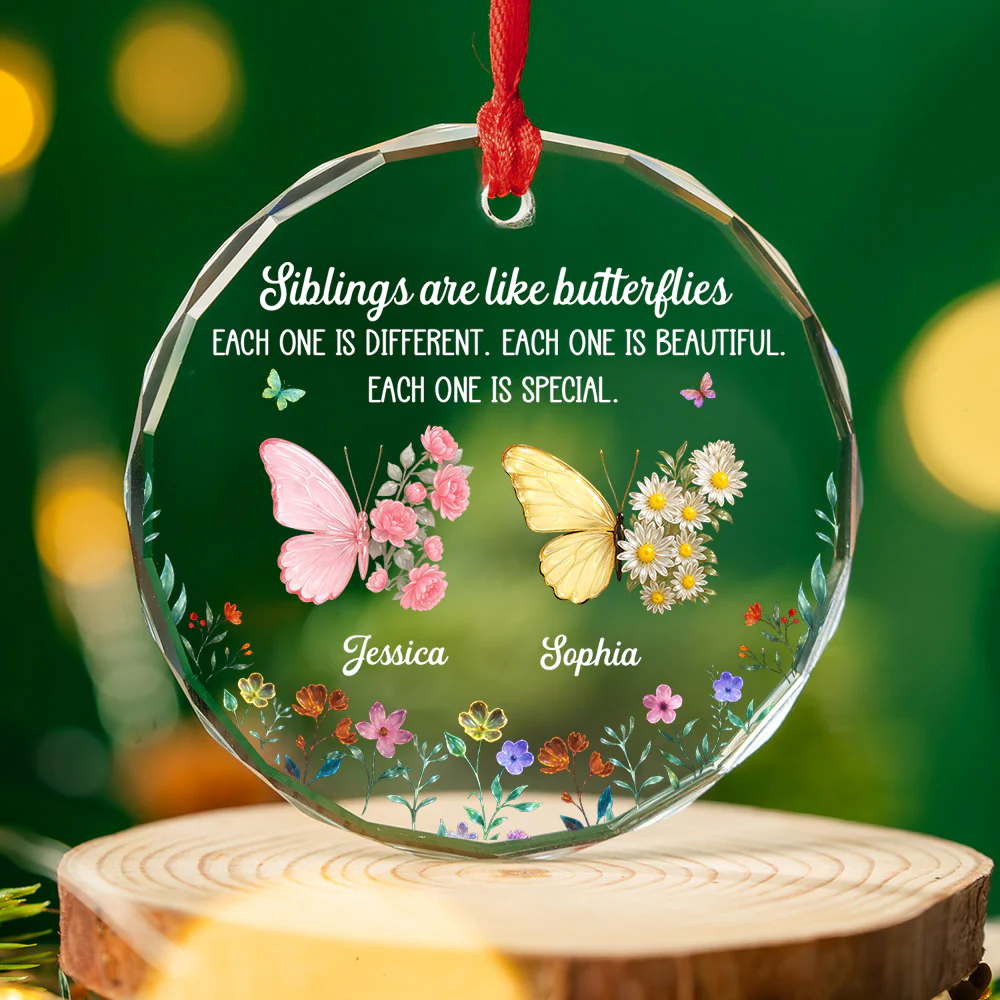 Sparkling Wings For Siblings - Personalized Custom Glass Ornament - Image 3