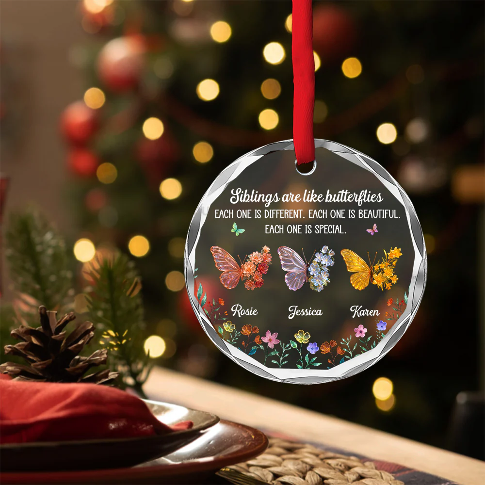 Sparkling Wings For Siblings - Personalized Custom Glass Ornament - Image 4