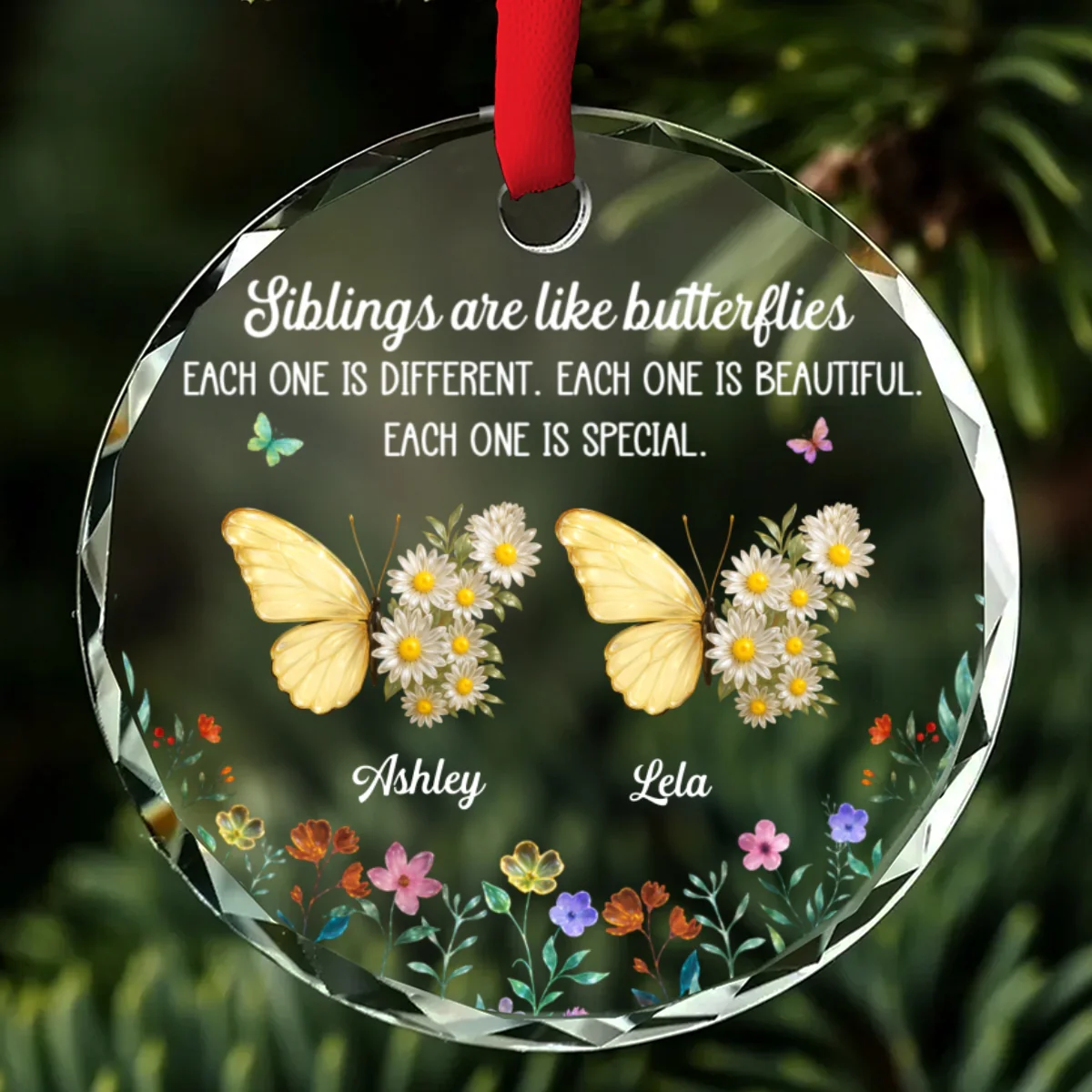 Sparkling Wings For Siblings - Personalized Custom Glass Ornament - Image 7