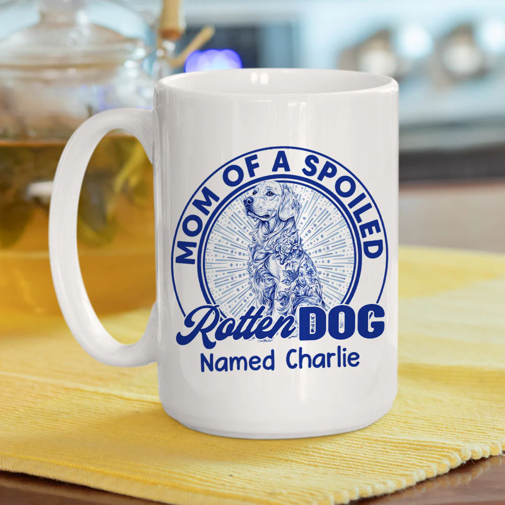 Spoiled Rotten Dog With Blue - Personalized Custom Coffee Mug - Image 5