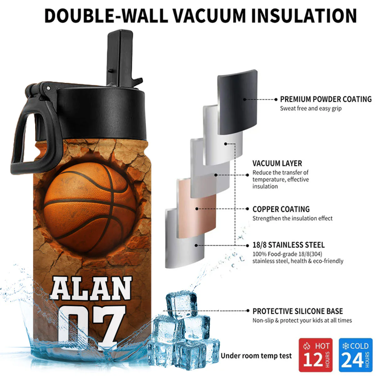 Sport Cracked Hole - Personalized Custom 3D Effect Kids Water Bottle - Image 2