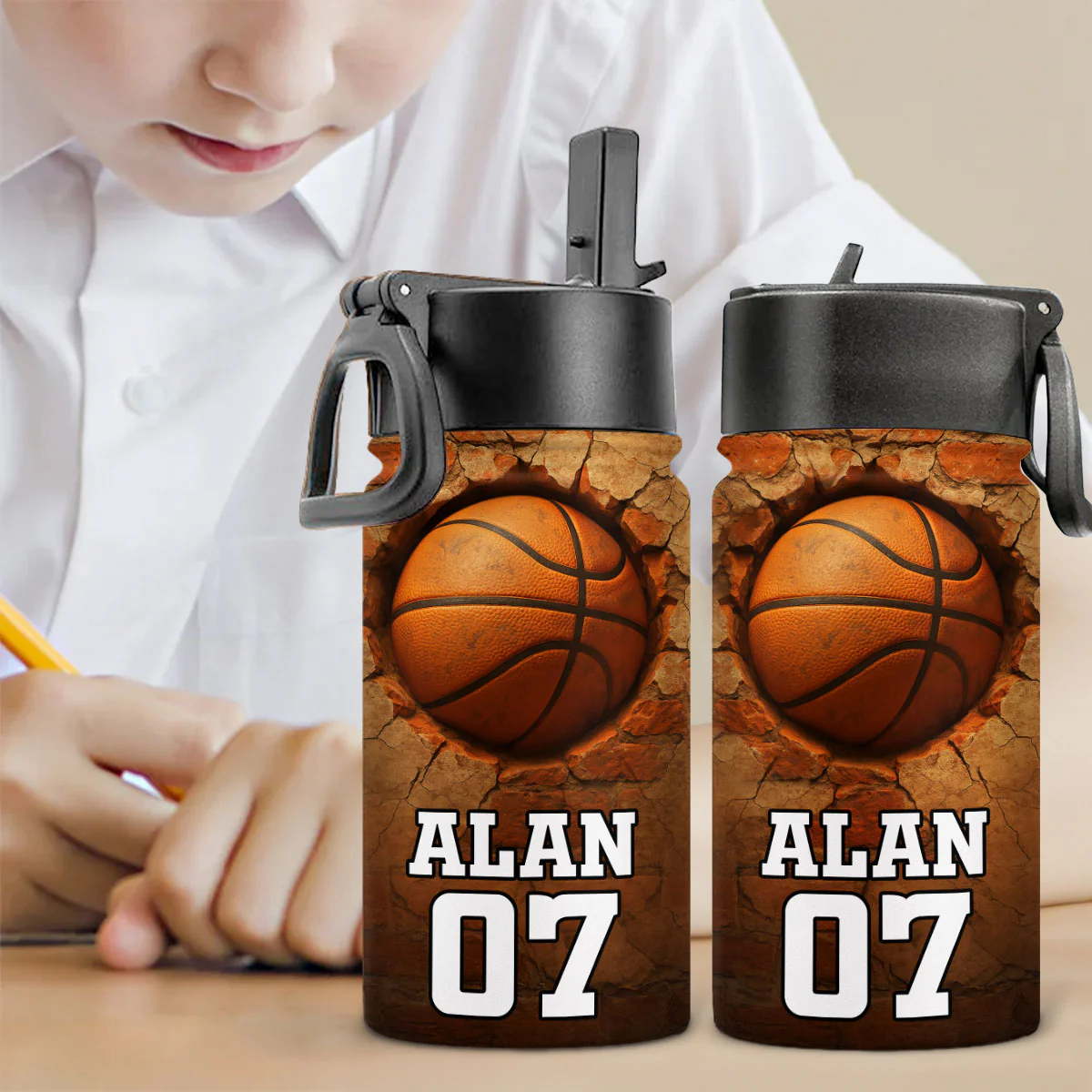 Sport Cracked Hole - Personalized Custom 3D Effect Kids Water Bottle - Image 4