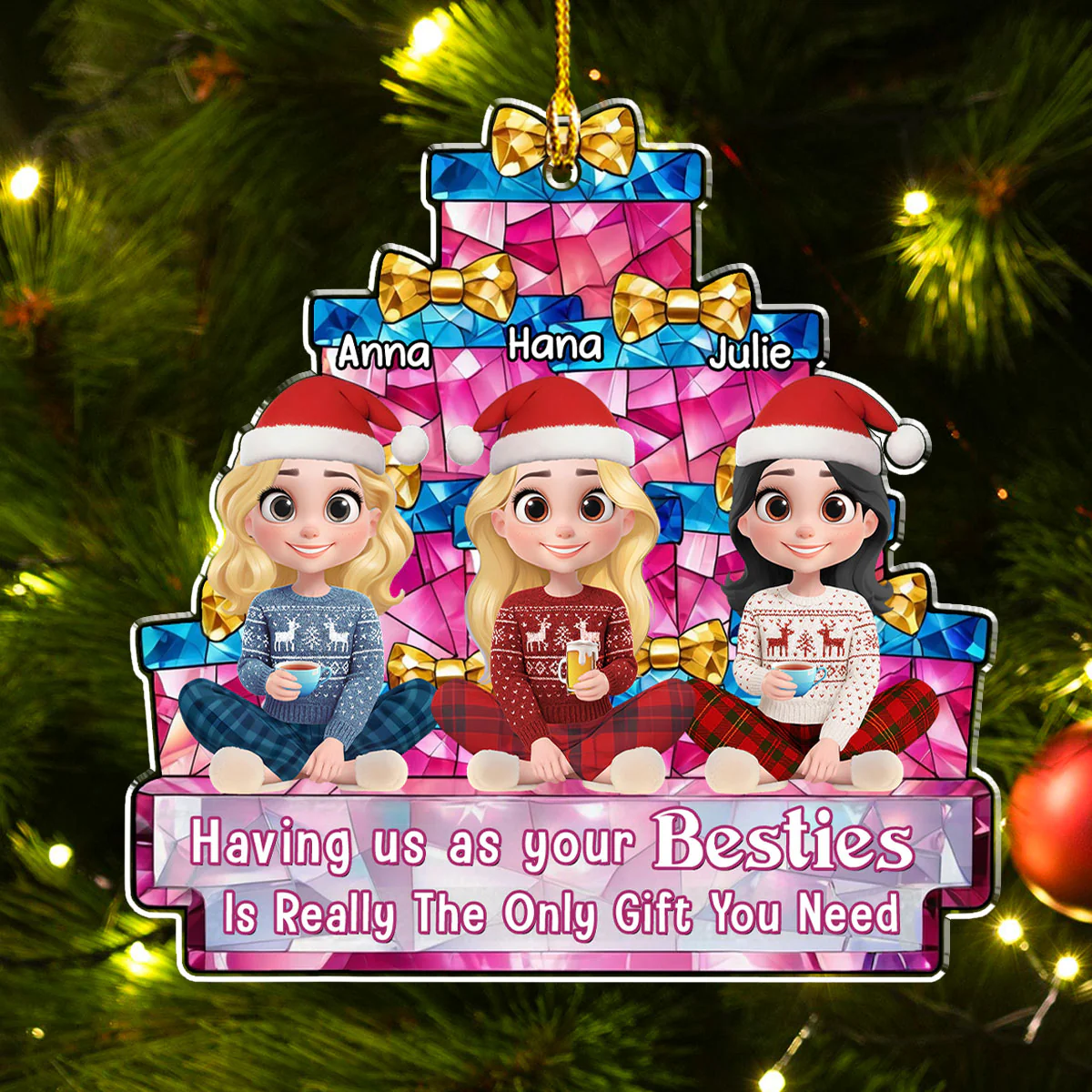Stacked Presents Best Friends - Personalized Custom Acrylic Ornament - Image 3