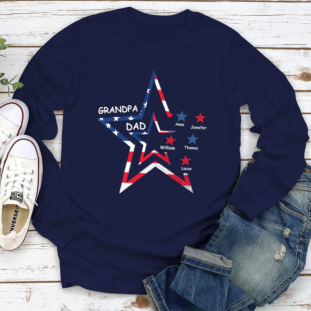 Stars & Stripes And Dad Grandpa Title - Personalized Custom Shirt - Image 3