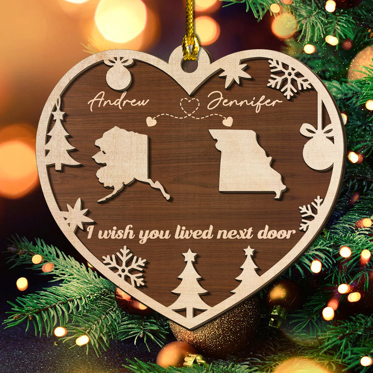 States of Friendship - Personalized Custom Freeshape 2-Layered Wood Ornament - Image 2