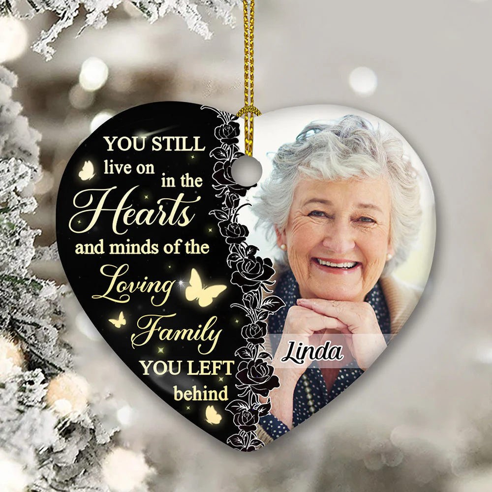Still In Our Hearts - Personalized Custom Heart Ceramic Christmas Ornament - Image 4