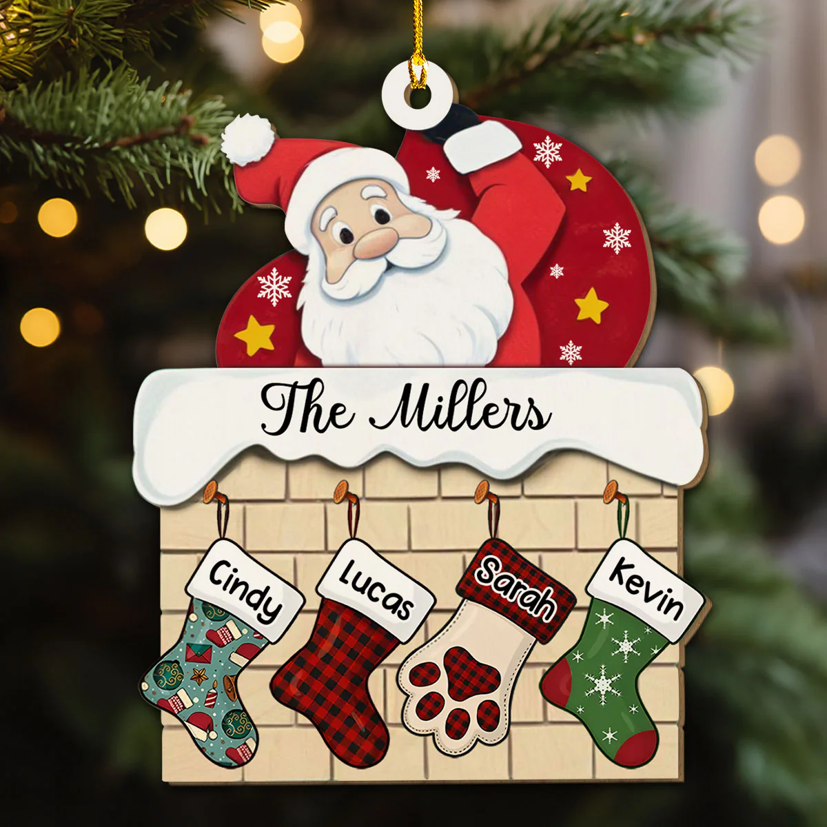 Stocking Christmas Family Name - Personalized Custom Wood Ornament - Image 2