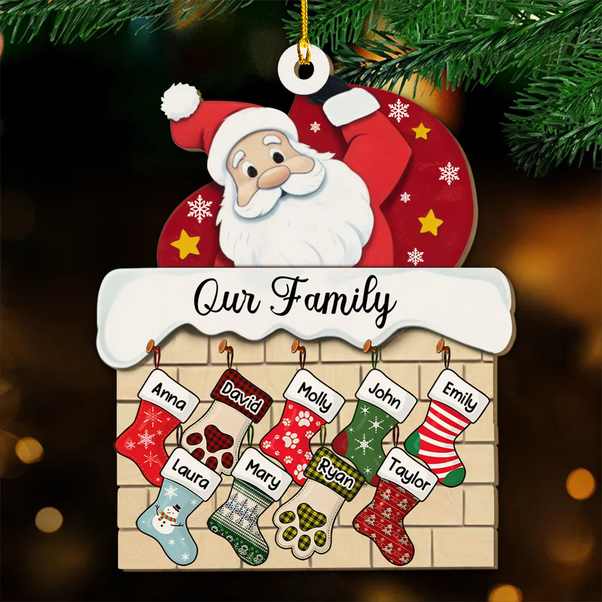 Stocking Christmas Family Name - Personalized Custom Wood Ornament - Image 4