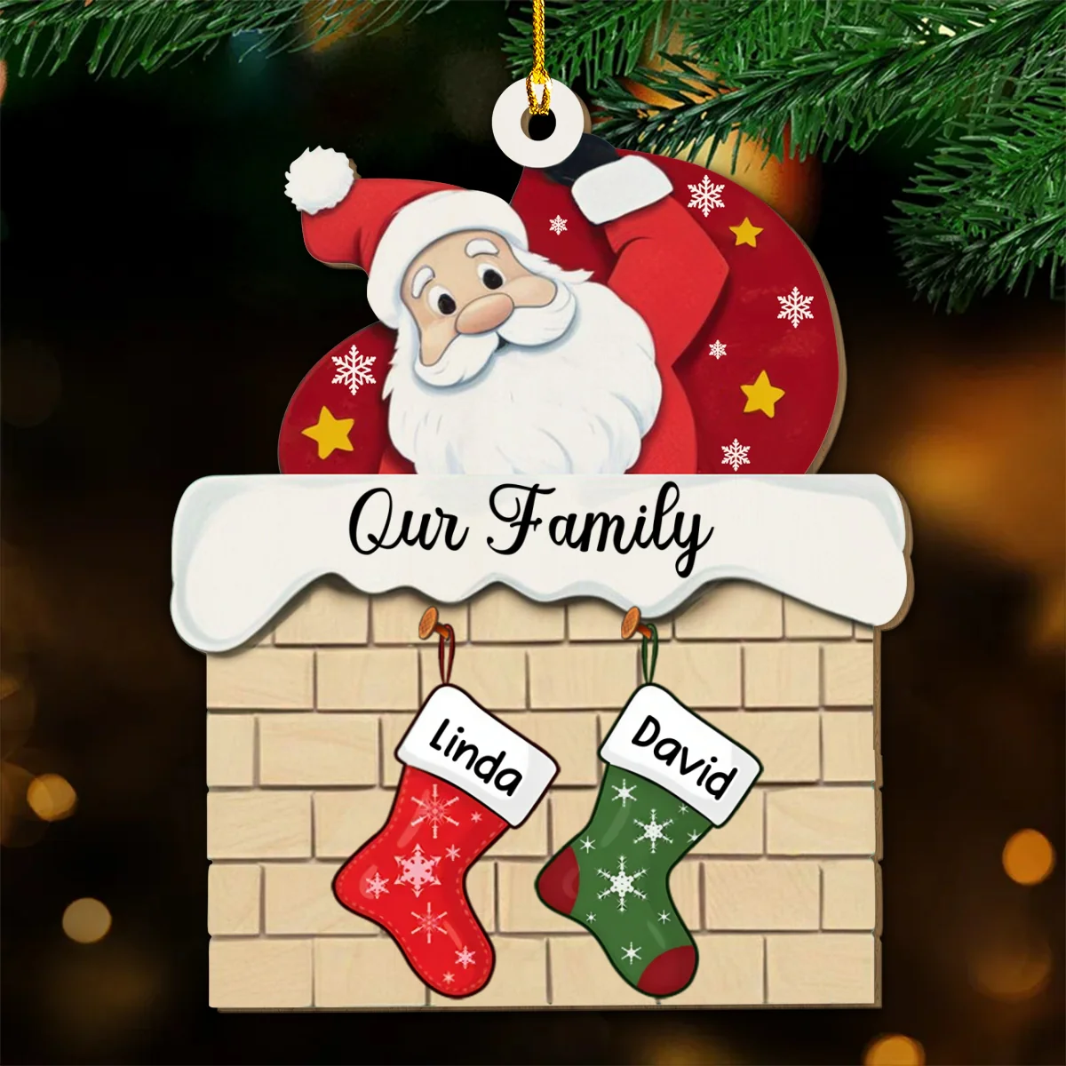 Stocking Christmas Family Name - Personalized Custom Wood Ornament - Image 5