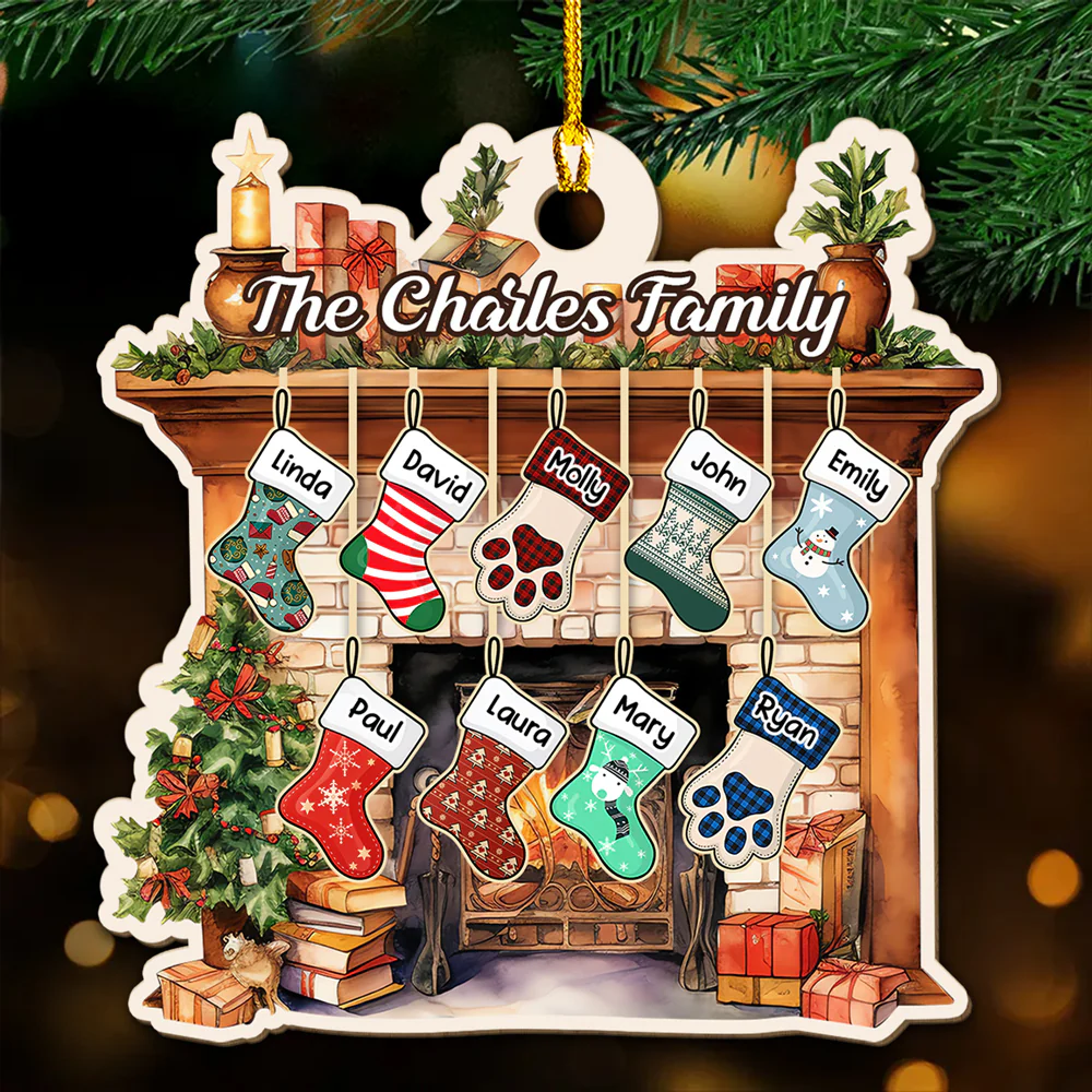 Stocking Christmas Family - Personalized Custom Wood Ornament - Image 2
