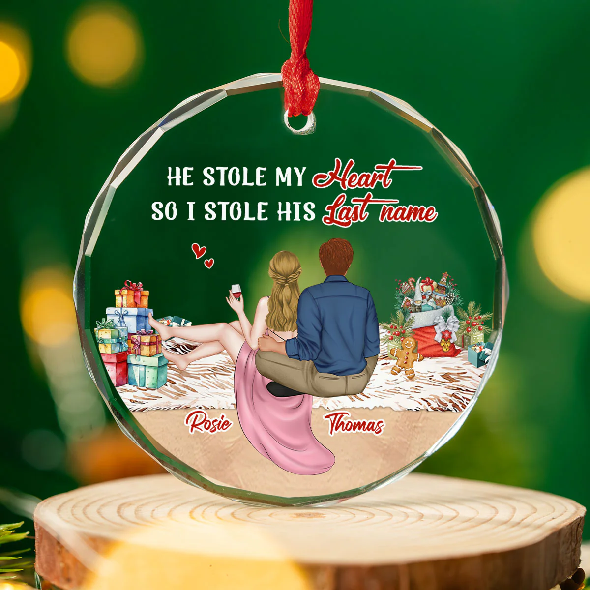 Stole My Heart - Personalized Custom Glass Ornament - Image 2