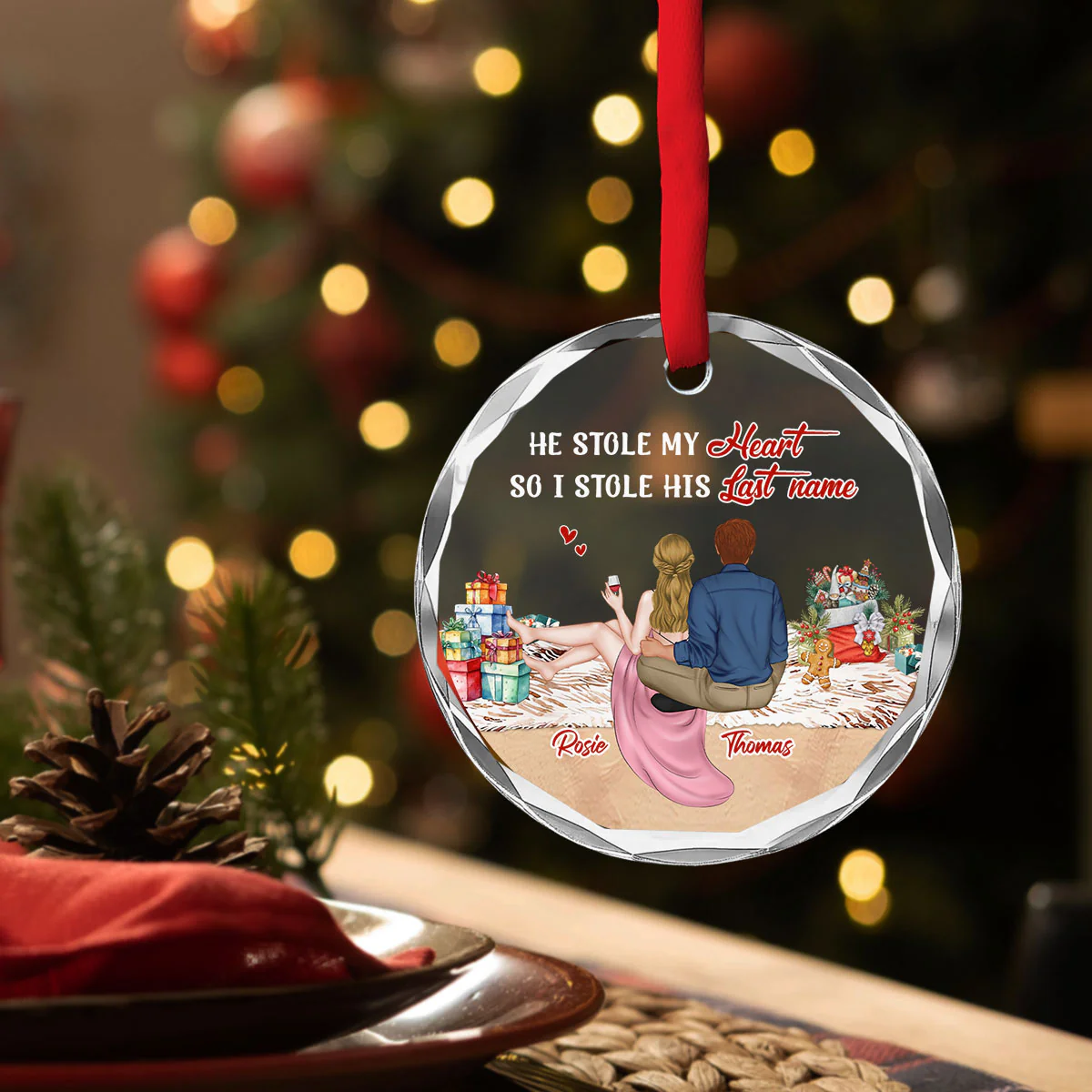 Stole My Heart - Personalized Custom Glass Ornament - Image 3