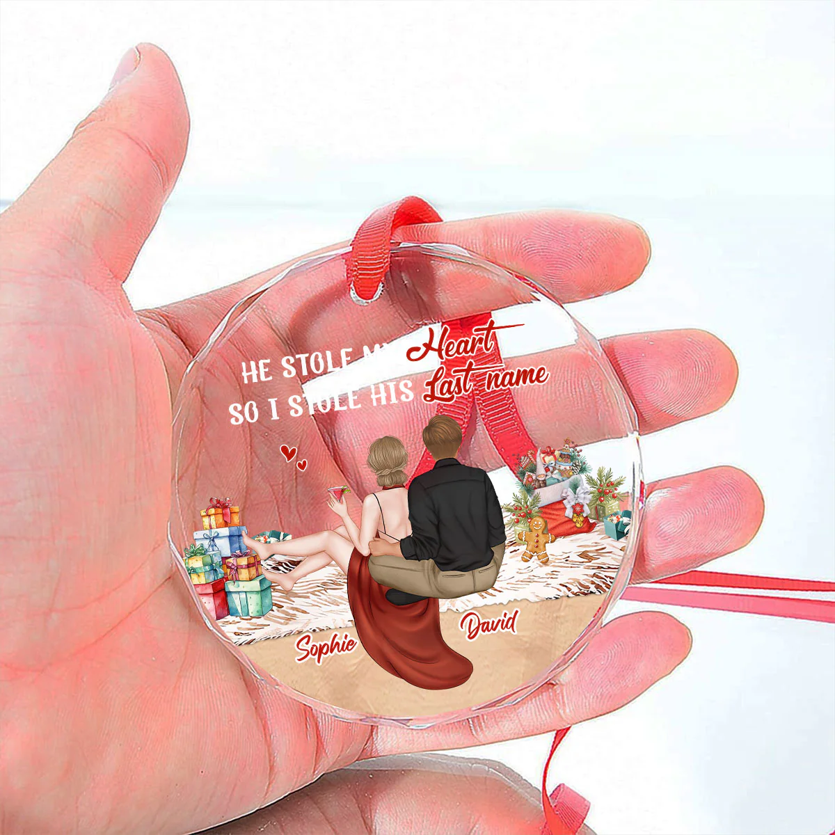 Stole My Heart - Personalized Custom Glass Ornament - Image 4