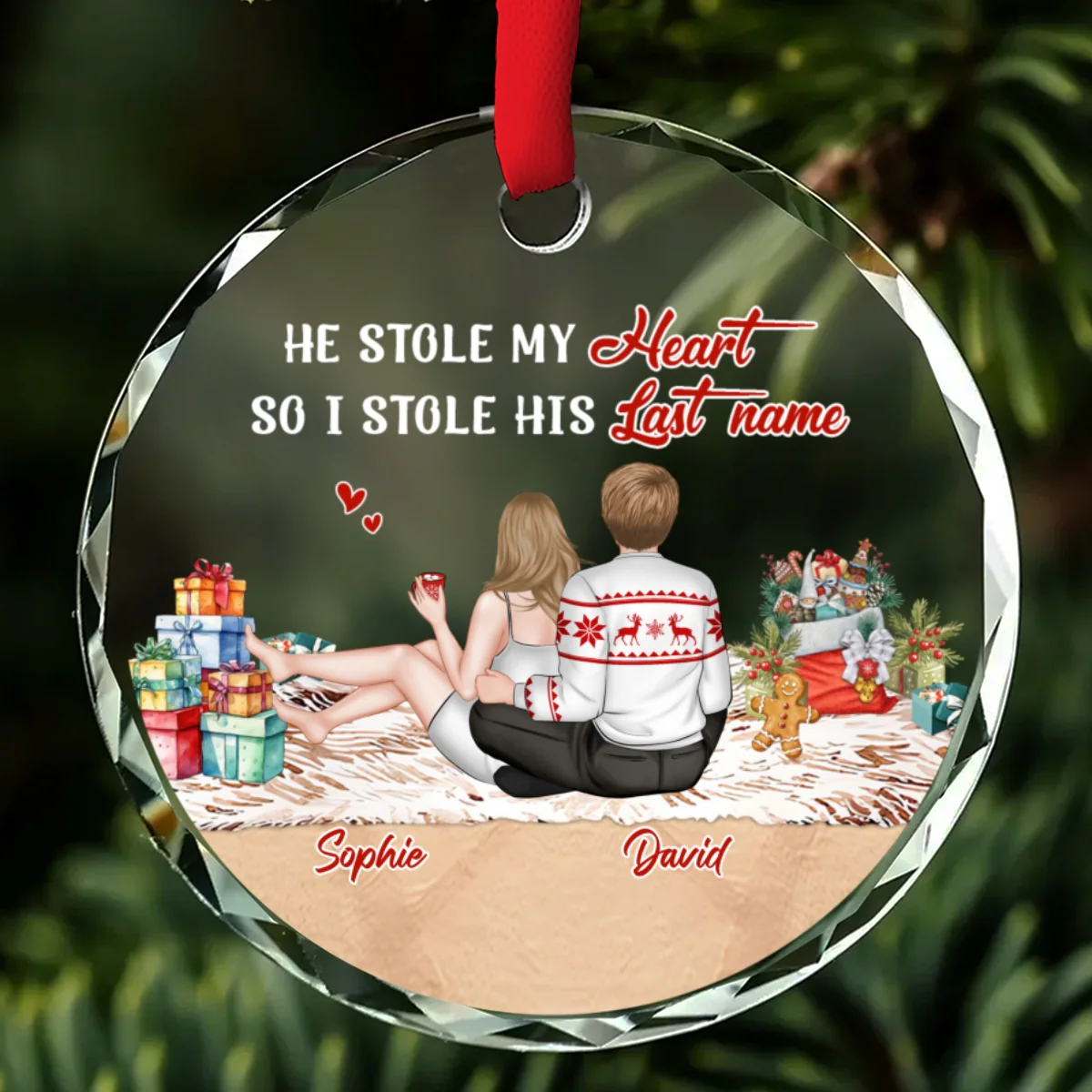Stole My Heart - Personalized Custom Glass Ornament - Image 6