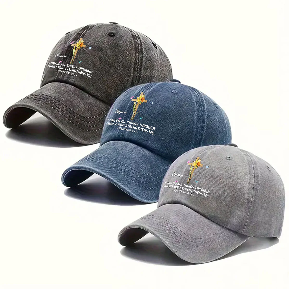Strengthens Me - Personalized Custom Vintage Washed Denim Cap - Image 5