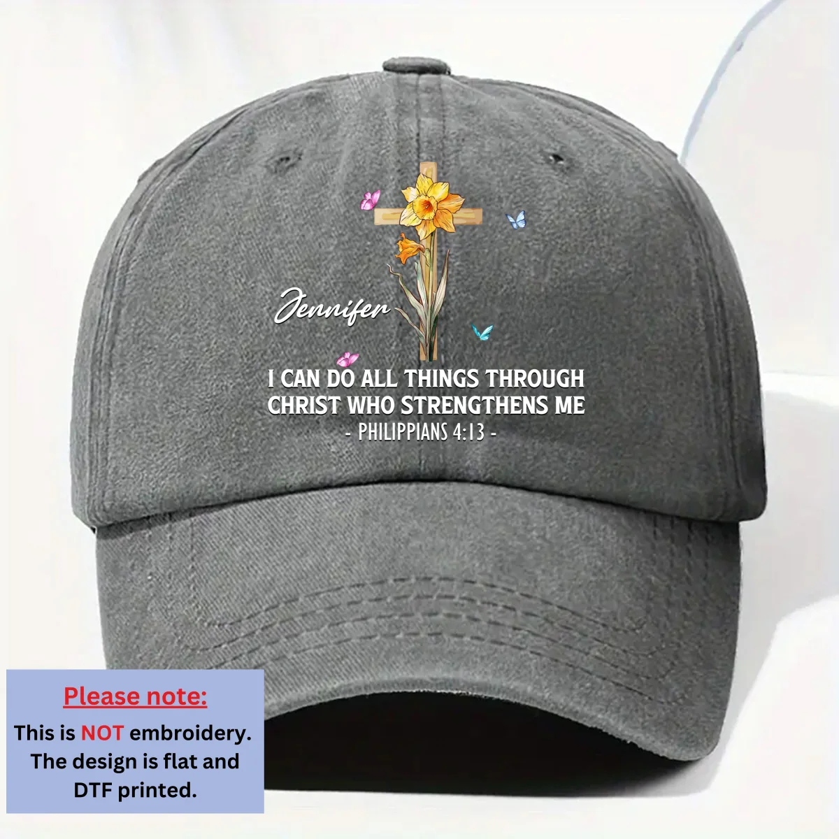 Strengthens Me - Personalized Custom Vintage Washed Denim Cap - Image 8