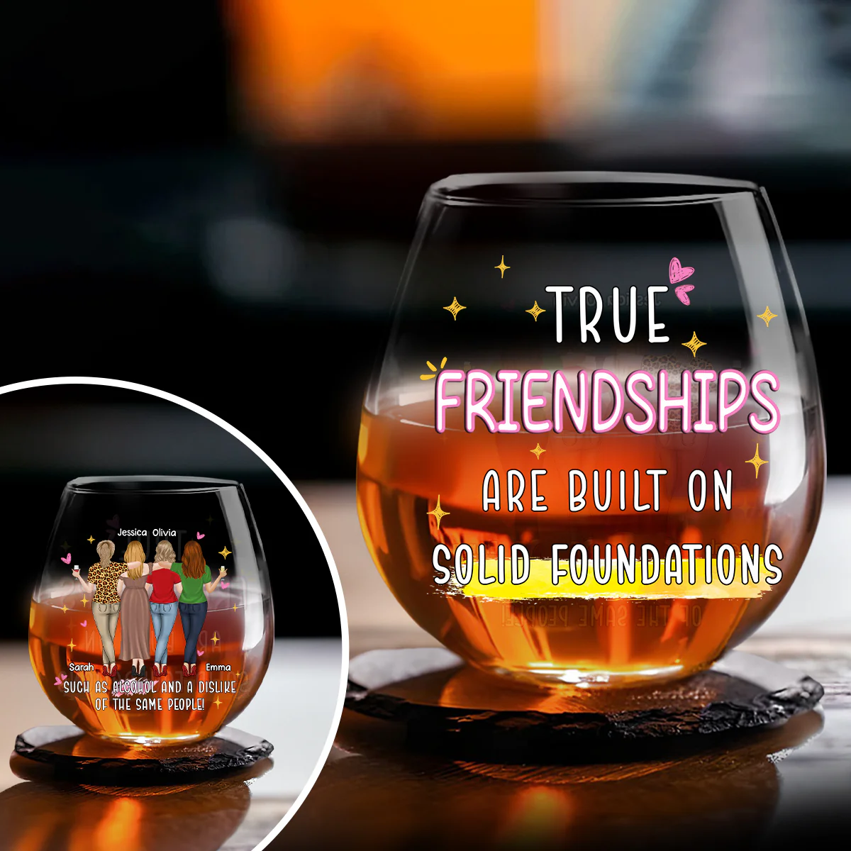 Strong Friendships Are Rooted In Trust And Fun - Personalized Custom Wine Glass - Image 4