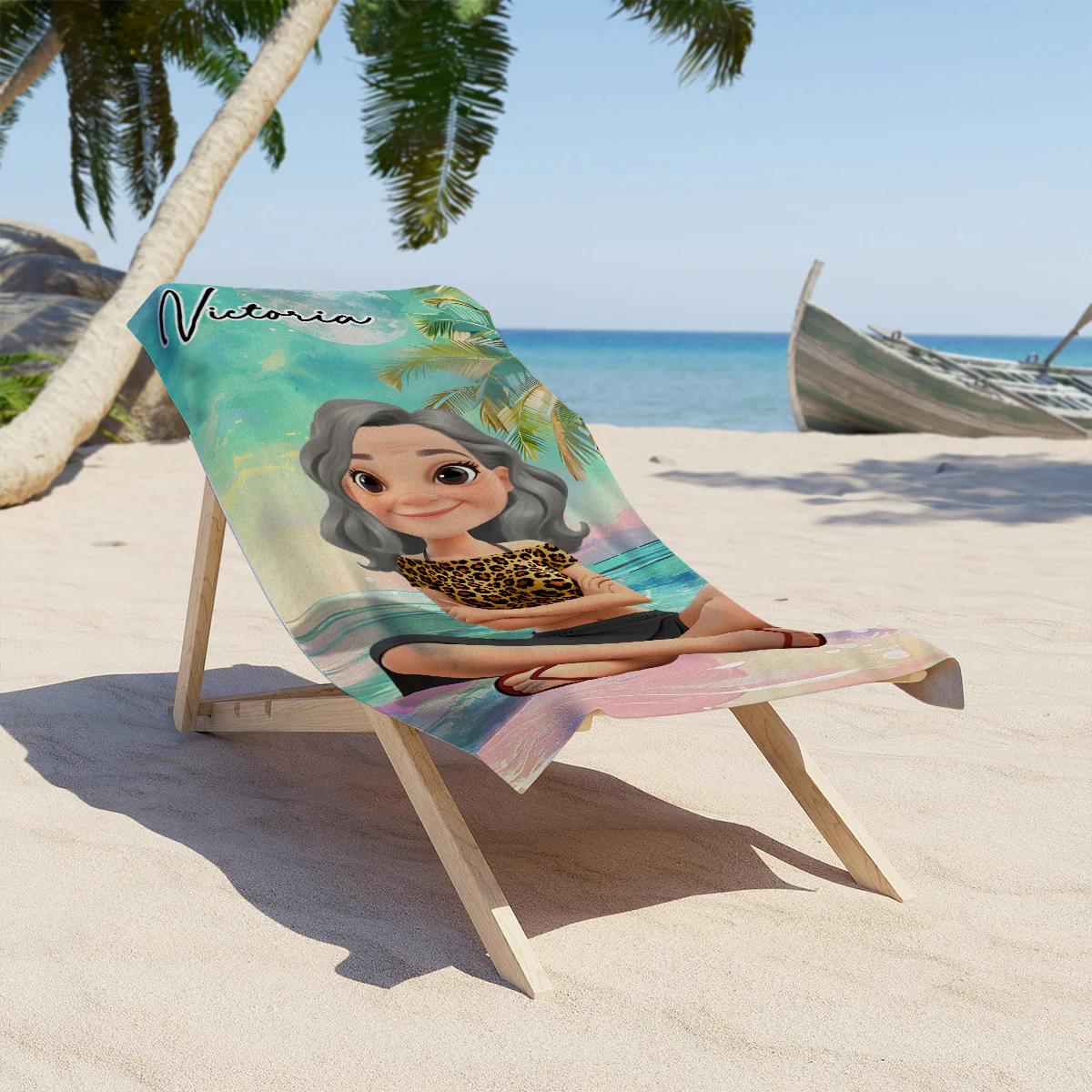 Summer Lady Cartoonize - Personalized Custom Beach Towel - Image 4