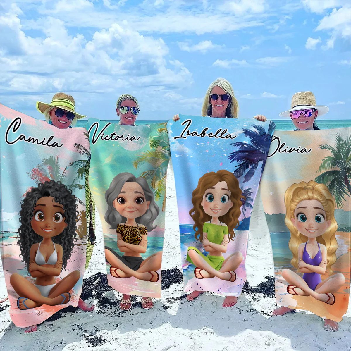 Summer Lady Cartoonize - Personalized Custom Beach Towel - Image 5