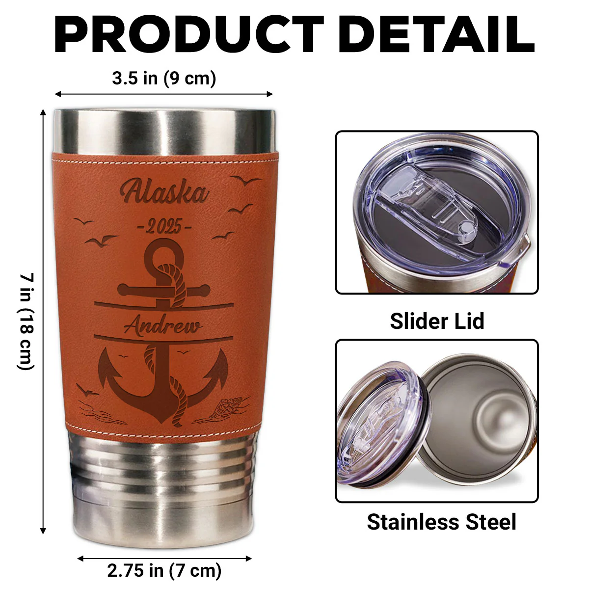 Summer Vacation - Personalized Custom Engraved Leather Tumbler - Image 5