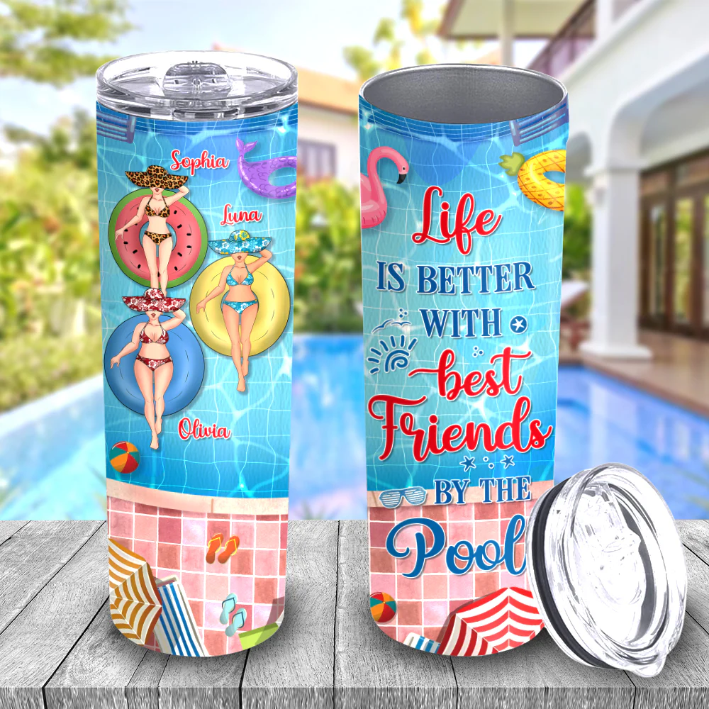 Summer With Bestie - Personalized Custom Skinny Tumbler - Image 3