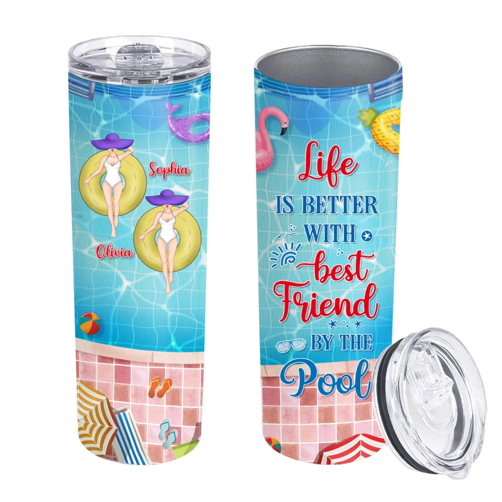 Summer With Bestie - Personalized Custom Skinny Tumbler - Image 4