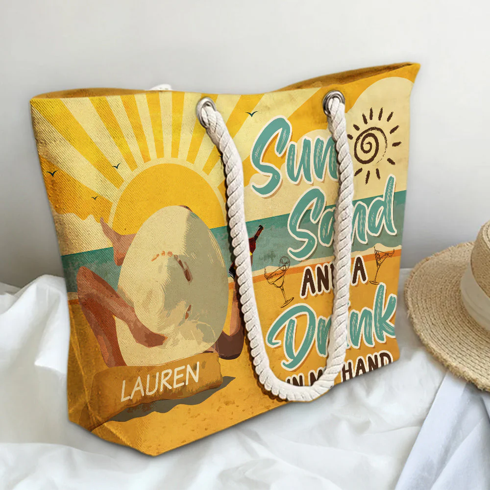 Sun Sand And A Drink In My Hand - Personalized Beach Bag - Image 4