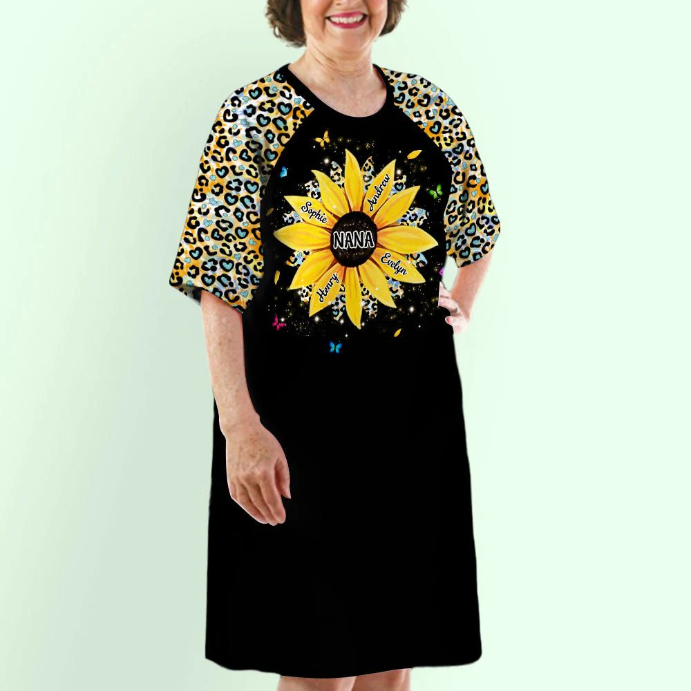 Sunflower Grandma - Personalized Custom 3/4 Sleeve Dress - Image 3