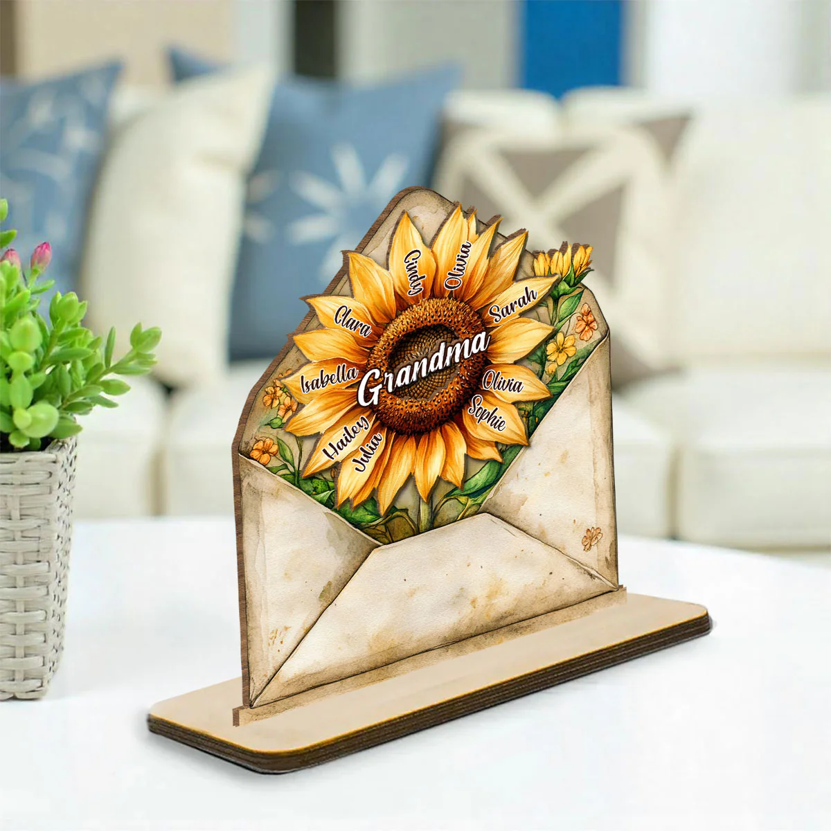 Sunflower Love - Personalized Custom 2-Layer Wood Plaque With Flat Base - Image 2