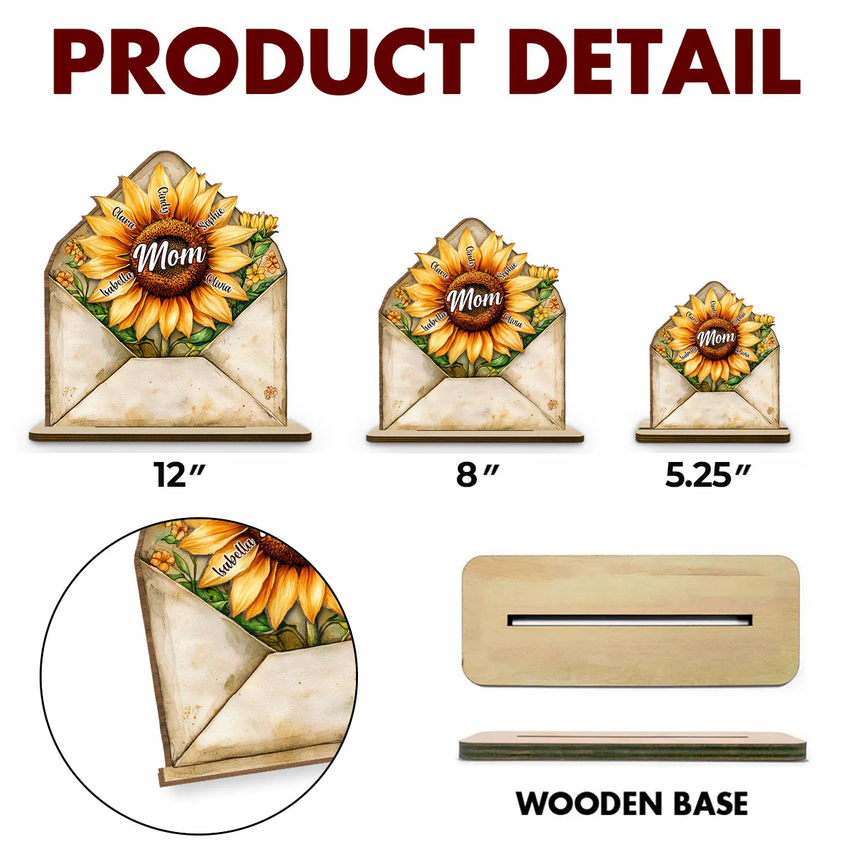 Sunflower Love - Personalized Custom 2-Layer Wood Plaque With Flat Base - Image 5