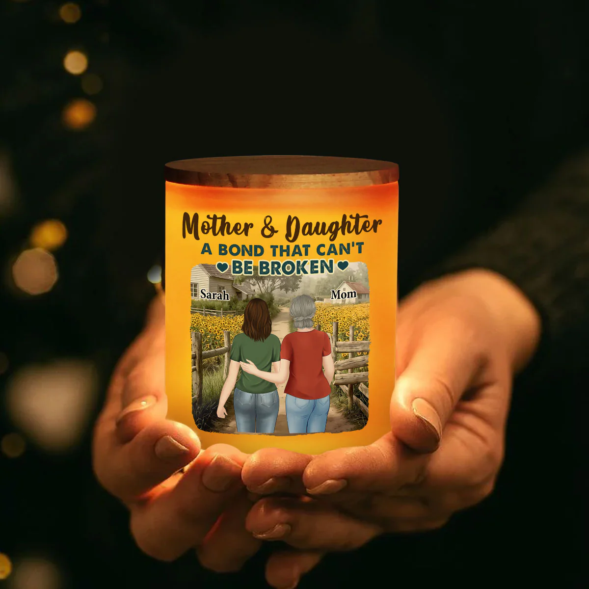 Sunflowers Mother And Child - Personalized Custom Glass Jar With LED Candle - Image 3