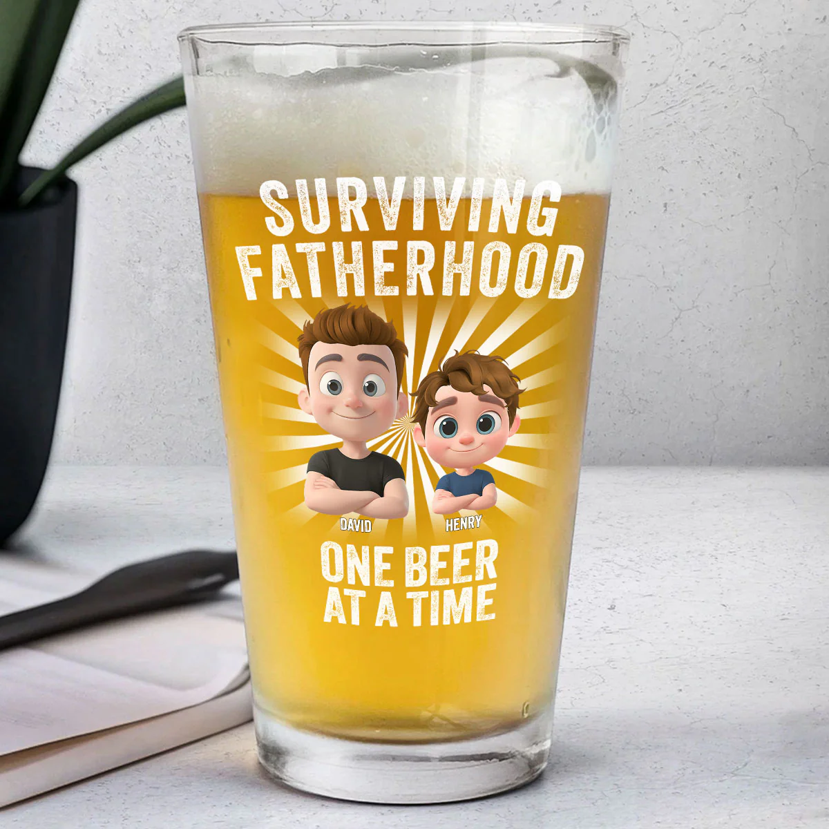 Surviving Fatherhood - Personalized Custom Beer Glass - Image 2